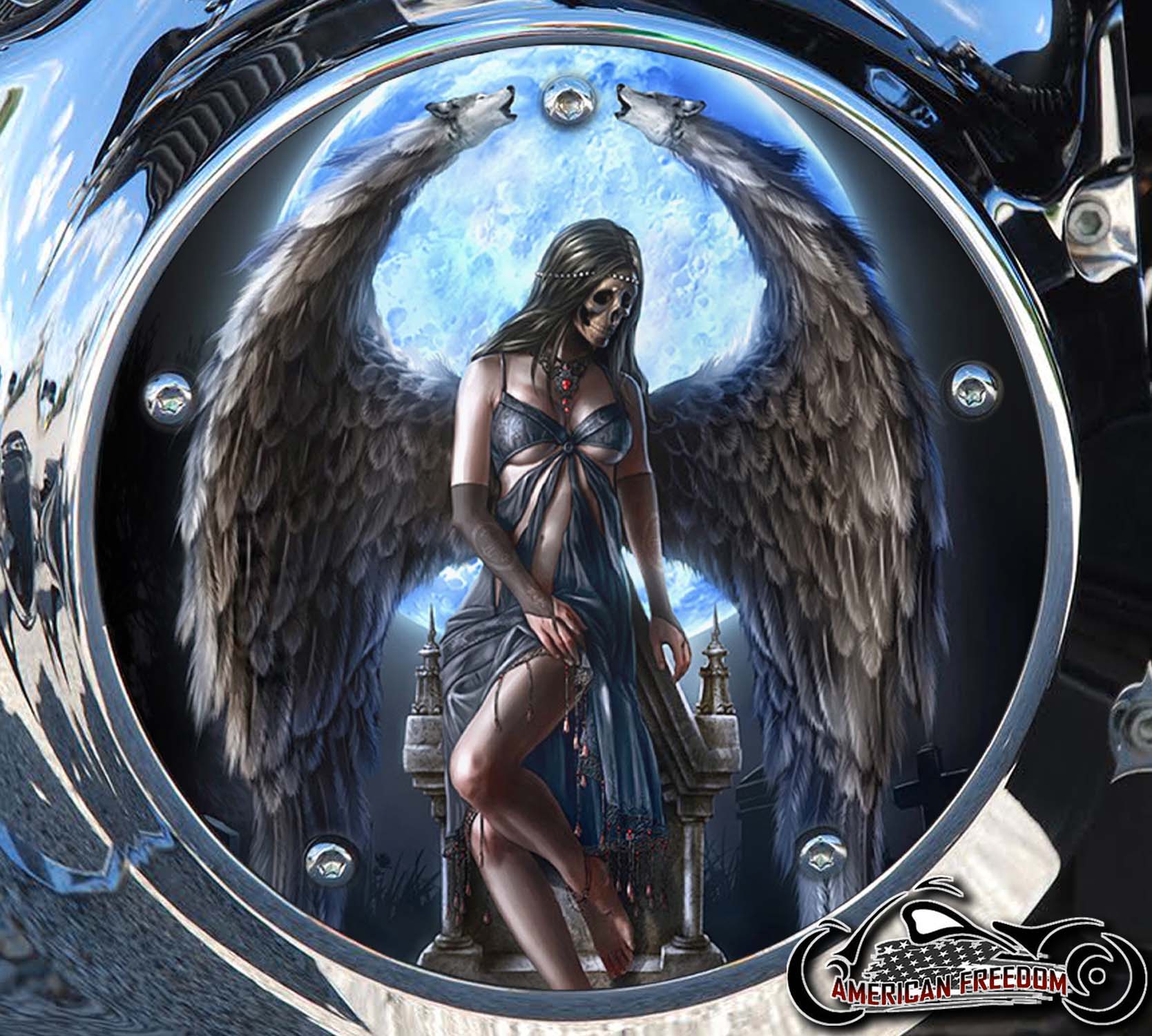 Custom Derby Cover - Angel Of Death Moon